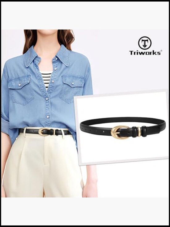 Women\'s Faux Leather Belt Set with Gold Buckle for Jeans and Pants